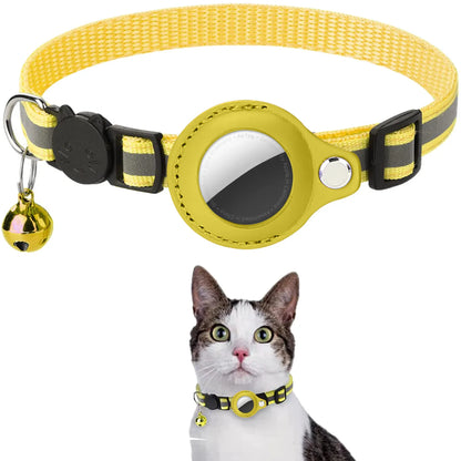 Cat Collar with Airtag Holder, Breakaway Design, Reflective Strips, and Bell
