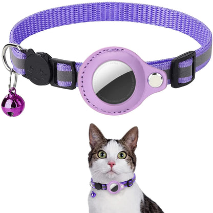Cat Collar with Airtag Holder, Breakaway Design, Reflective Strips, and Bell