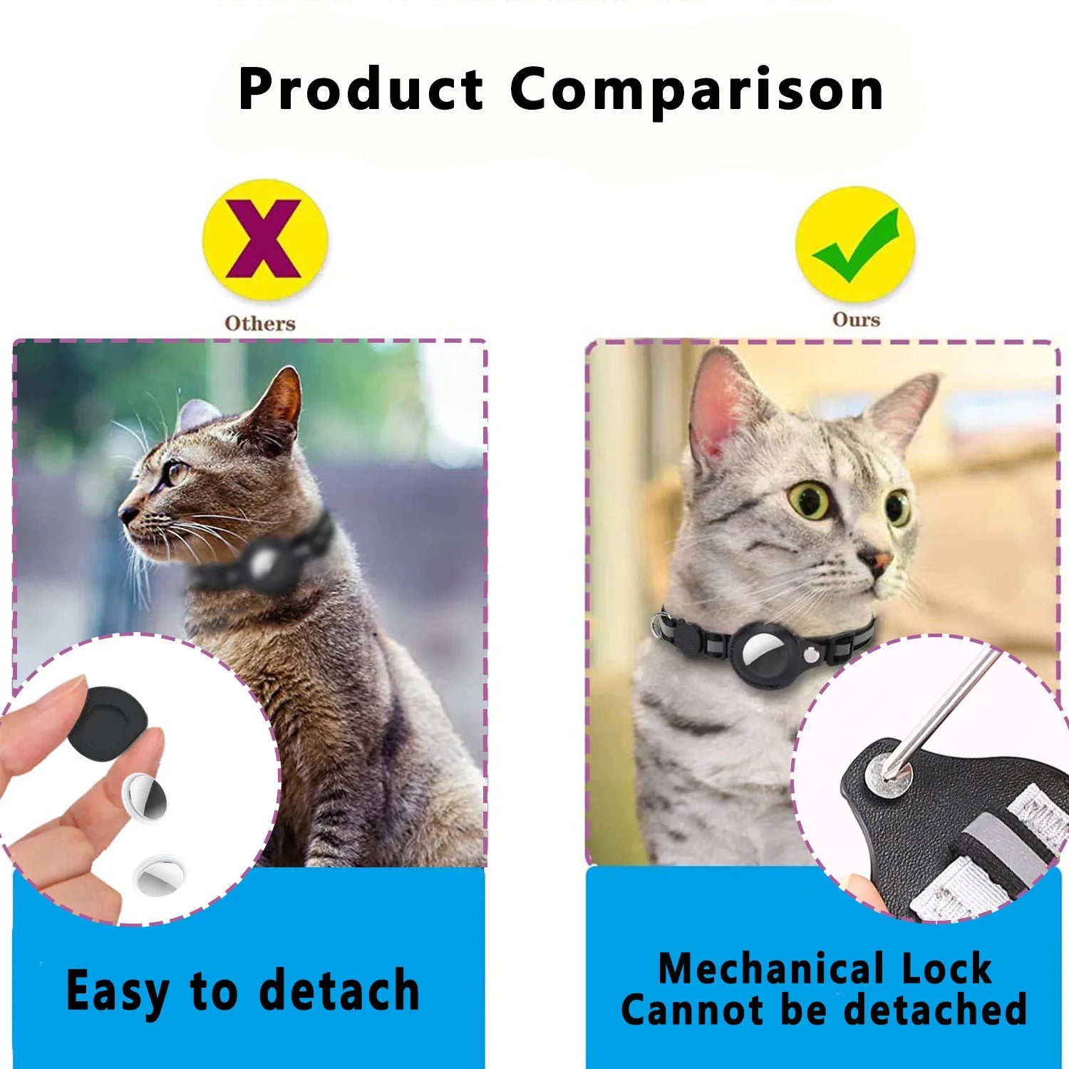 Cat Collar with Airtag Holder, Breakaway Design, Reflective Strips, and Bell