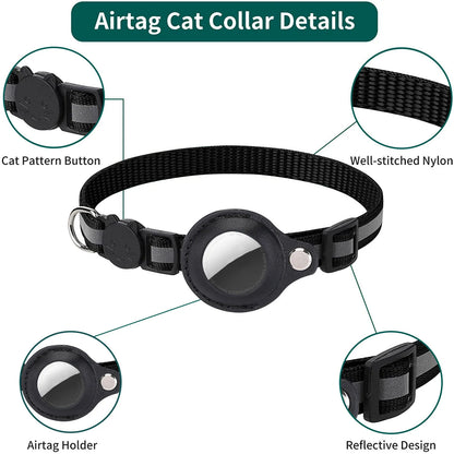 Cat Collar with Airtag Holder, Breakaway Design, Reflective Strips, and Bell