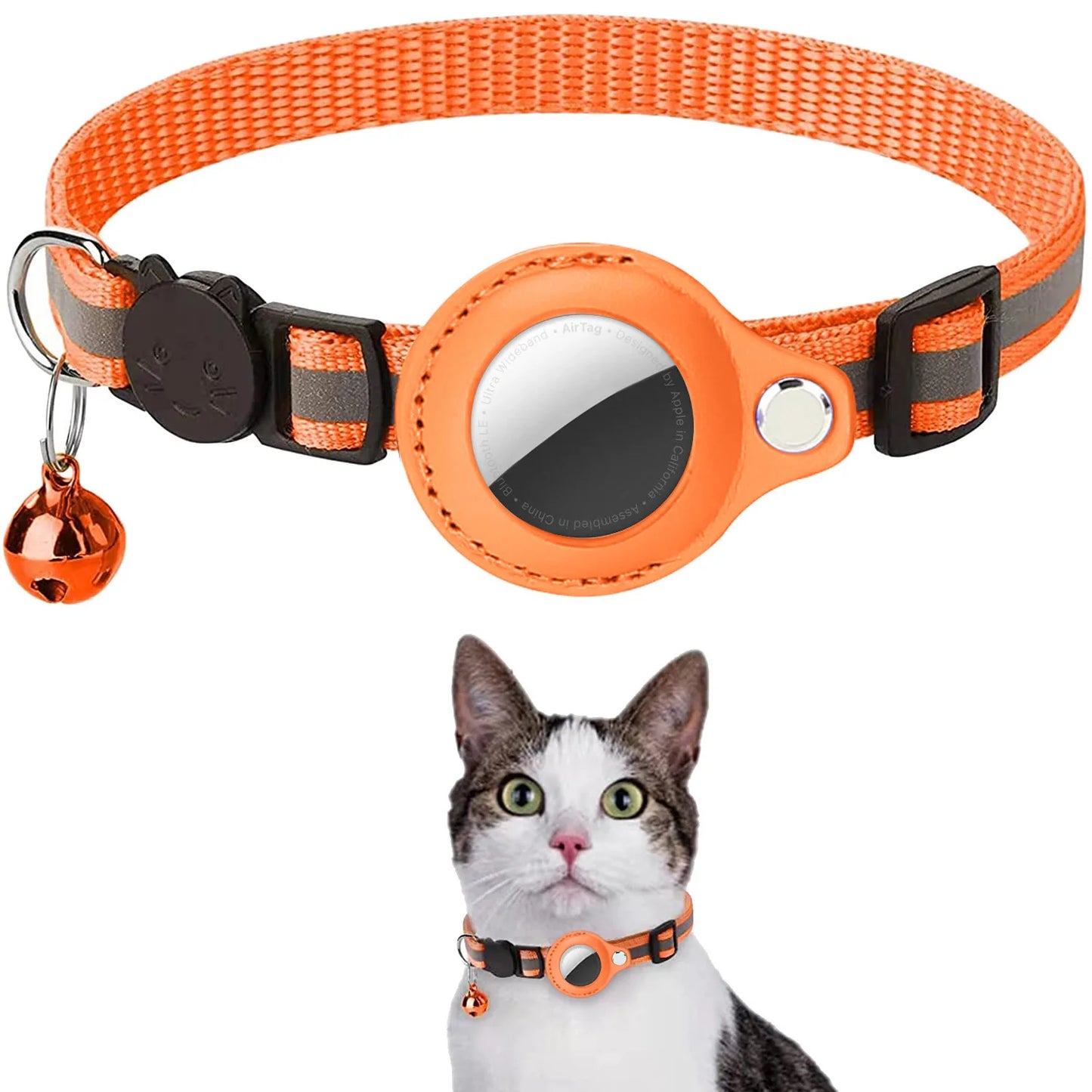 Cat Collar with Airtag Holder, Breakaway Design, Reflective Strips, and Bell