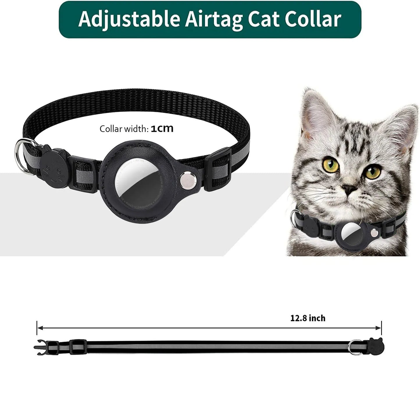 Cat Collar with Airtag Holder, Breakaway Design, Reflective Strips, and Bell
