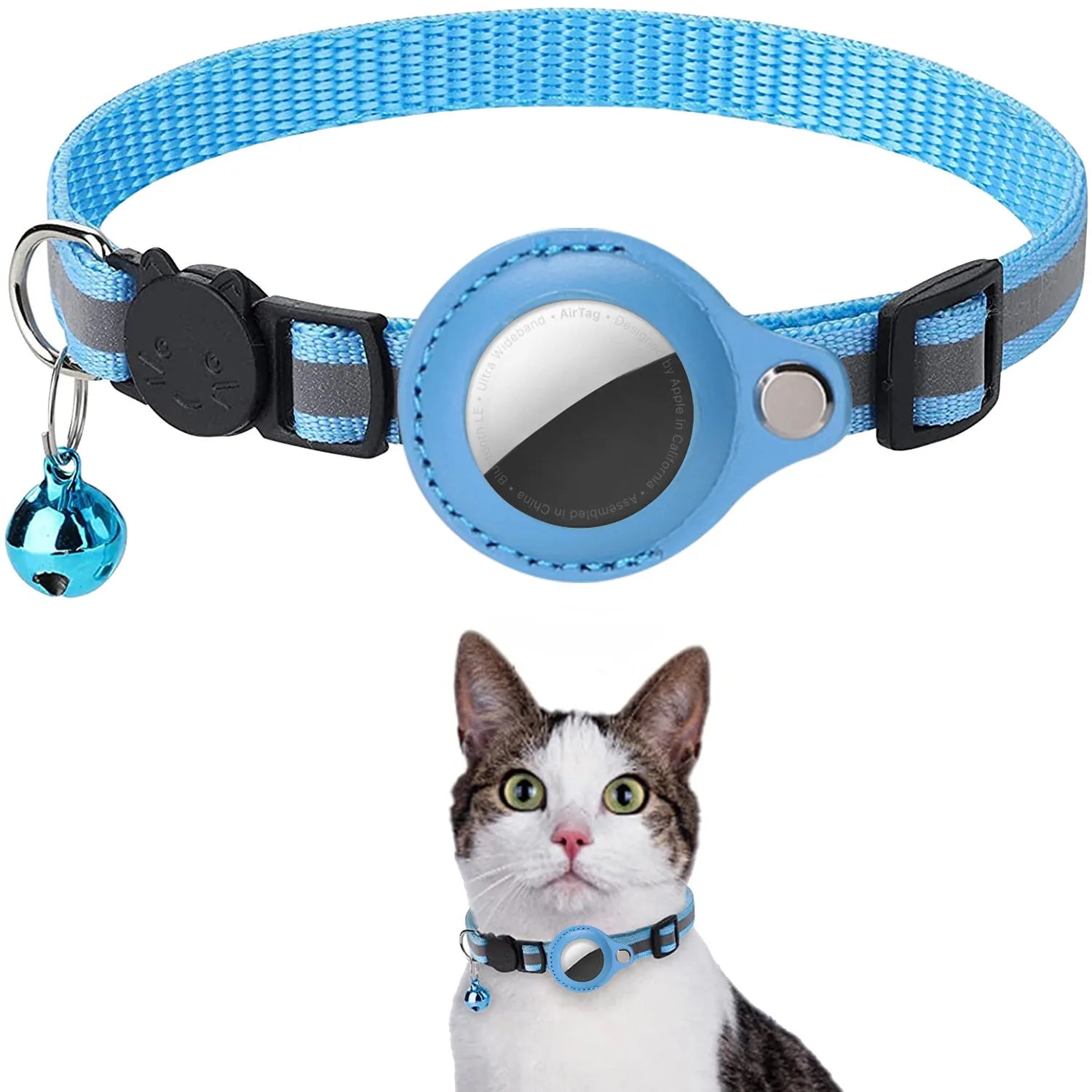 Cat Collar with Airtag Holder, Breakaway Design, Reflective Strips, and Bell