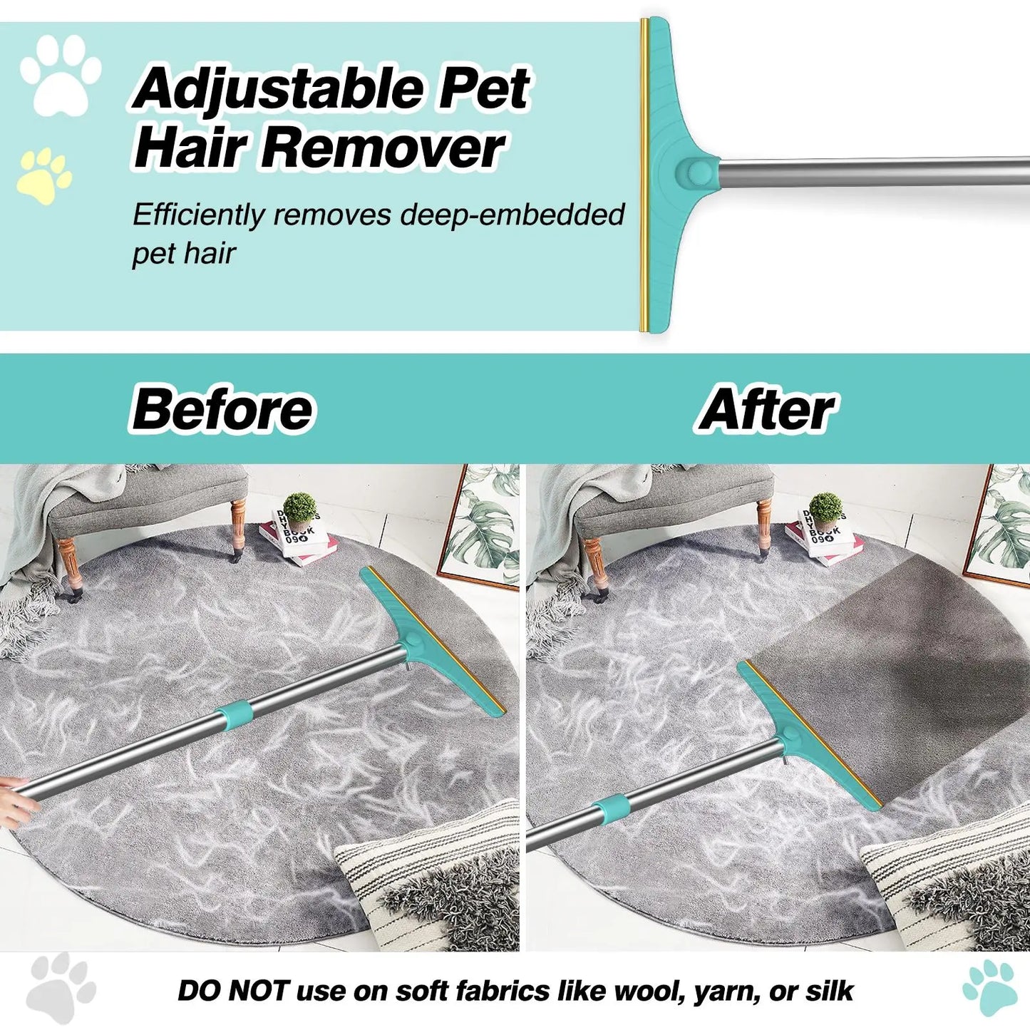 Adjustable Pet Hair Remover - Effective Pet Hair Removal Tool for Carpets and Floors