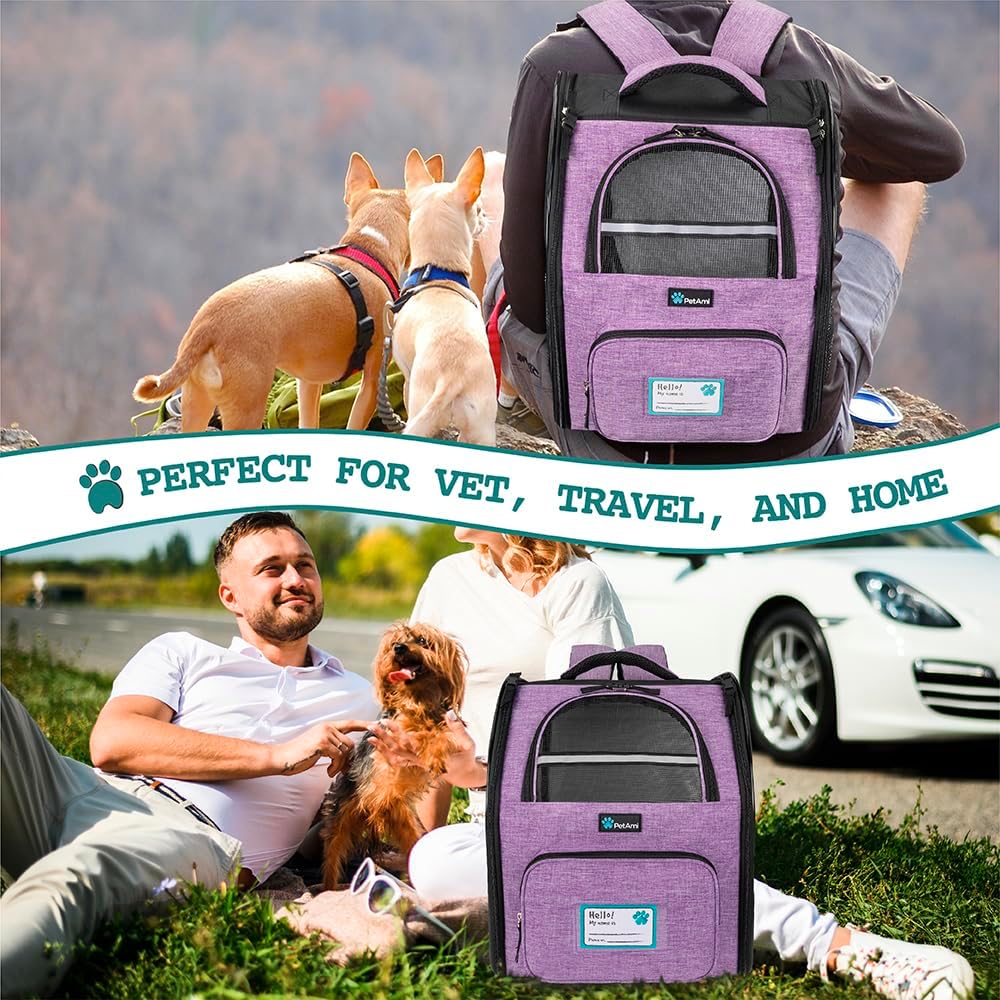 Ventilated Dog Backpack Carrier for Small Large Cat, up to 18Lbs Pet, Airline Approved Carrier, Purple