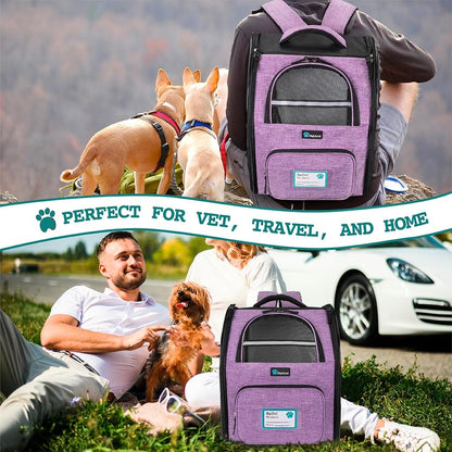 Ventilated Dog Backpack Carrier for Small Large Cat, up to 18Lbs Pet, Airline Approved Carrier, Purple