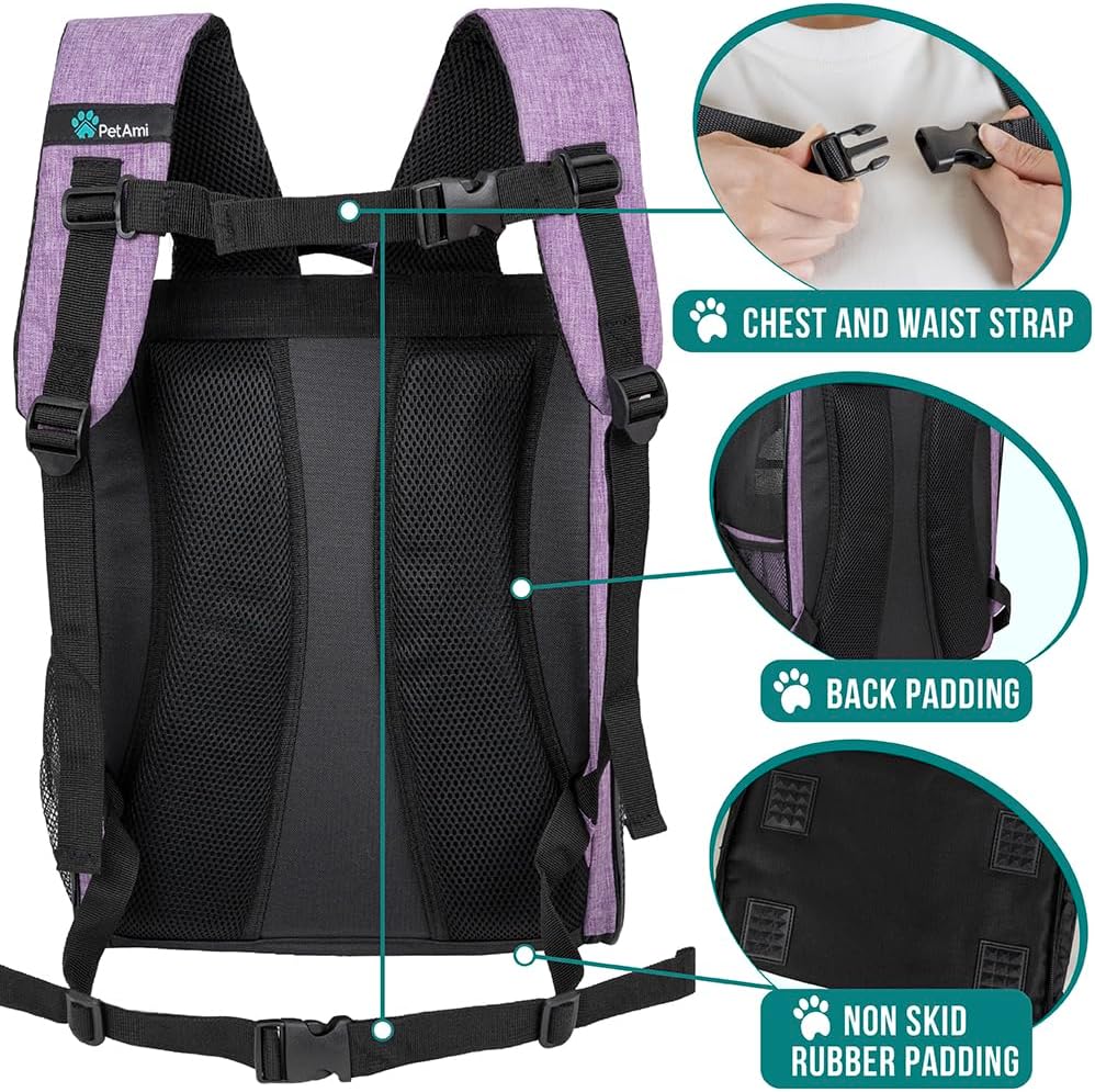 Ventilated Dog Backpack Carrier for Small Large Cat, up to 18Lbs Pet, Airline Approved Carrier, Purple