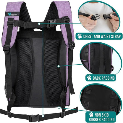 Ventilated Dog Backpack Carrier for Small Large Cat, up to 18Lbs Pet, Airline Approved Carrier, Purple