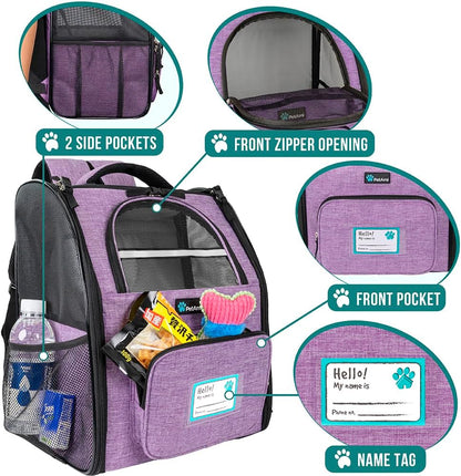 Ventilated Dog Backpack Carrier for Small Large Cat, up to 18Lbs Pet, Airline Approved Carrier, Purple