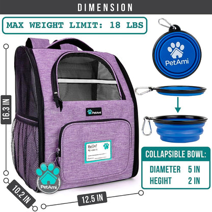 Ventilated Dog Backpack Carrier for Small Large Cat, up to 18Lbs Pet, Airline Approved Carrier, Purple