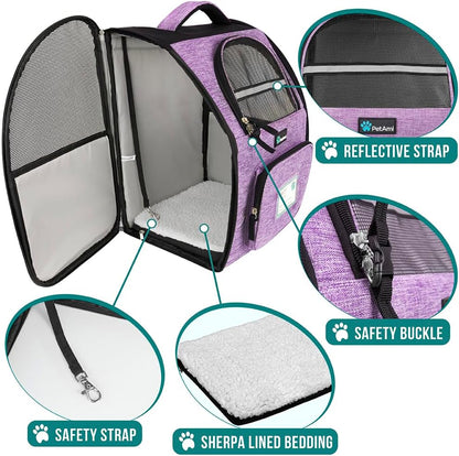Ventilated Dog Backpack Carrier for Small Large Cat, up to 18Lbs Pet, Airline Approved Carrier, Purple