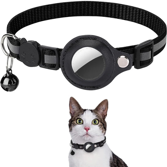 Cat Collar with Airtag Holder, Breakaway Design, Reflective Strips, and Bell