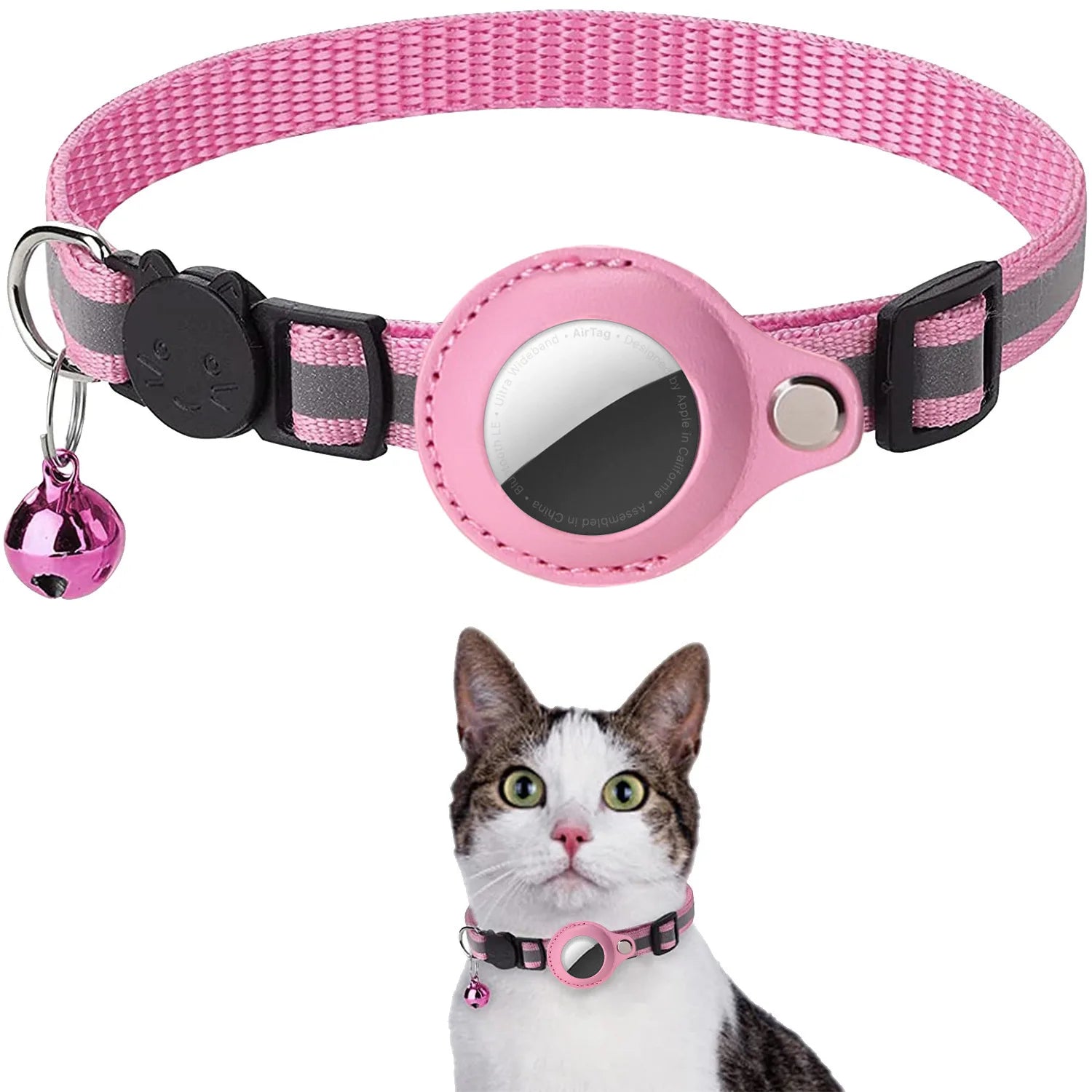 Cat Collar with Airtag Holder, Breakaway Design, Reflective Strips, and Bell
