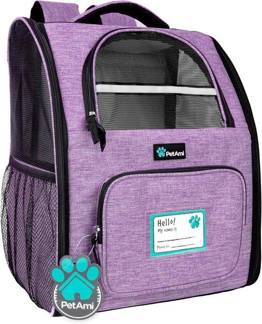 Ventilated Dog Backpack Carrier for Small Large Cat, up to 18Lbs Pet, Airline Approved Carrier, Purple
