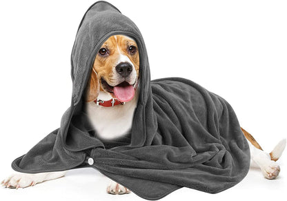 Super Absorbent Microfiber Hooded Bath Towel for Pets - Quick Drying Soft Robe for Dogs and Cats, 40x40 Inches (Grey)