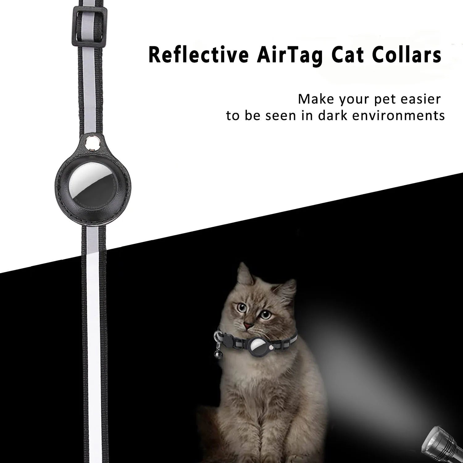 Cat Collar with Airtag Holder, Breakaway Design, Reflective Strips, and Bell