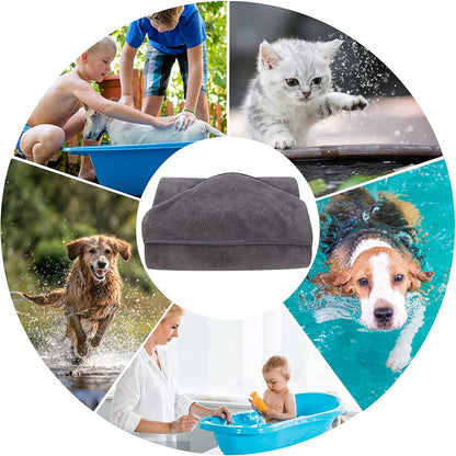 Super Absorbent Microfiber Hooded Bath Towel for Pets - Quick Drying Soft Robe for Dogs and Cats, 40x40 Inches (Grey)